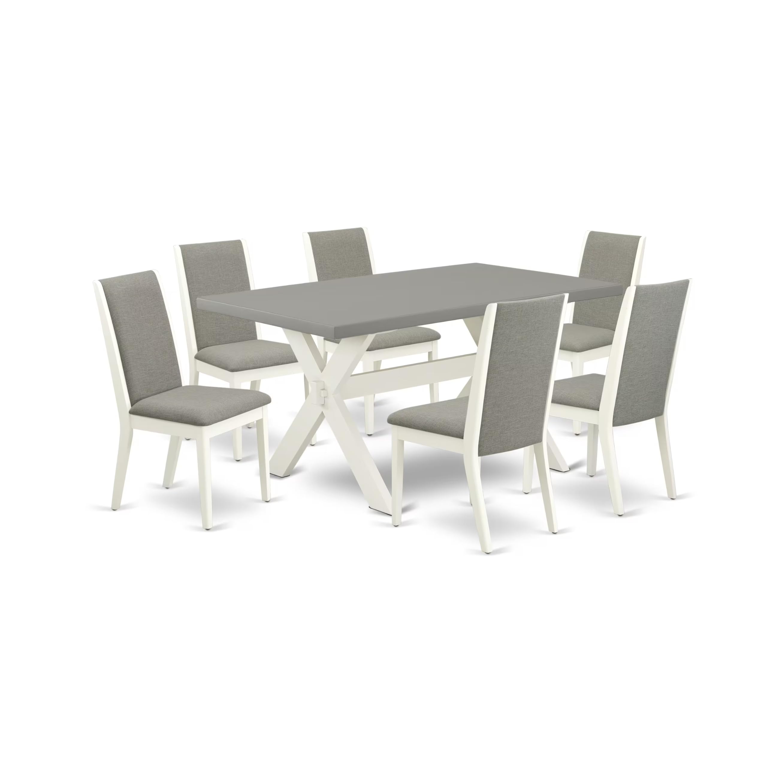 East West Furniture X096La206-7 7 Piece Dinette Set Consist Of A Rectangle Dining Room Table With X-Legs And 6 Shitake Linen Fabric Parson Dining Chairs, 36X60 Inch, Multi-Color